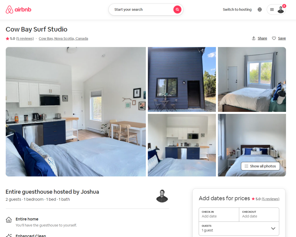 screenshot of airbnb website